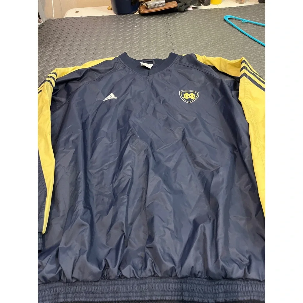 Adidas Windbreaker Mens L Navy Notre Dame Fighting Irish Pullover V-Neck Jacket